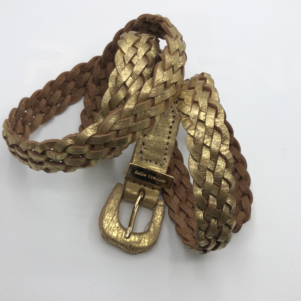 Metallic Gold Leather Braided Belt Size S